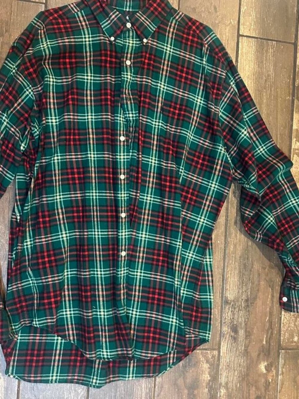 Ralph Lauren men’s red and green plaid button-up shirt long sleeve Size L #prepp